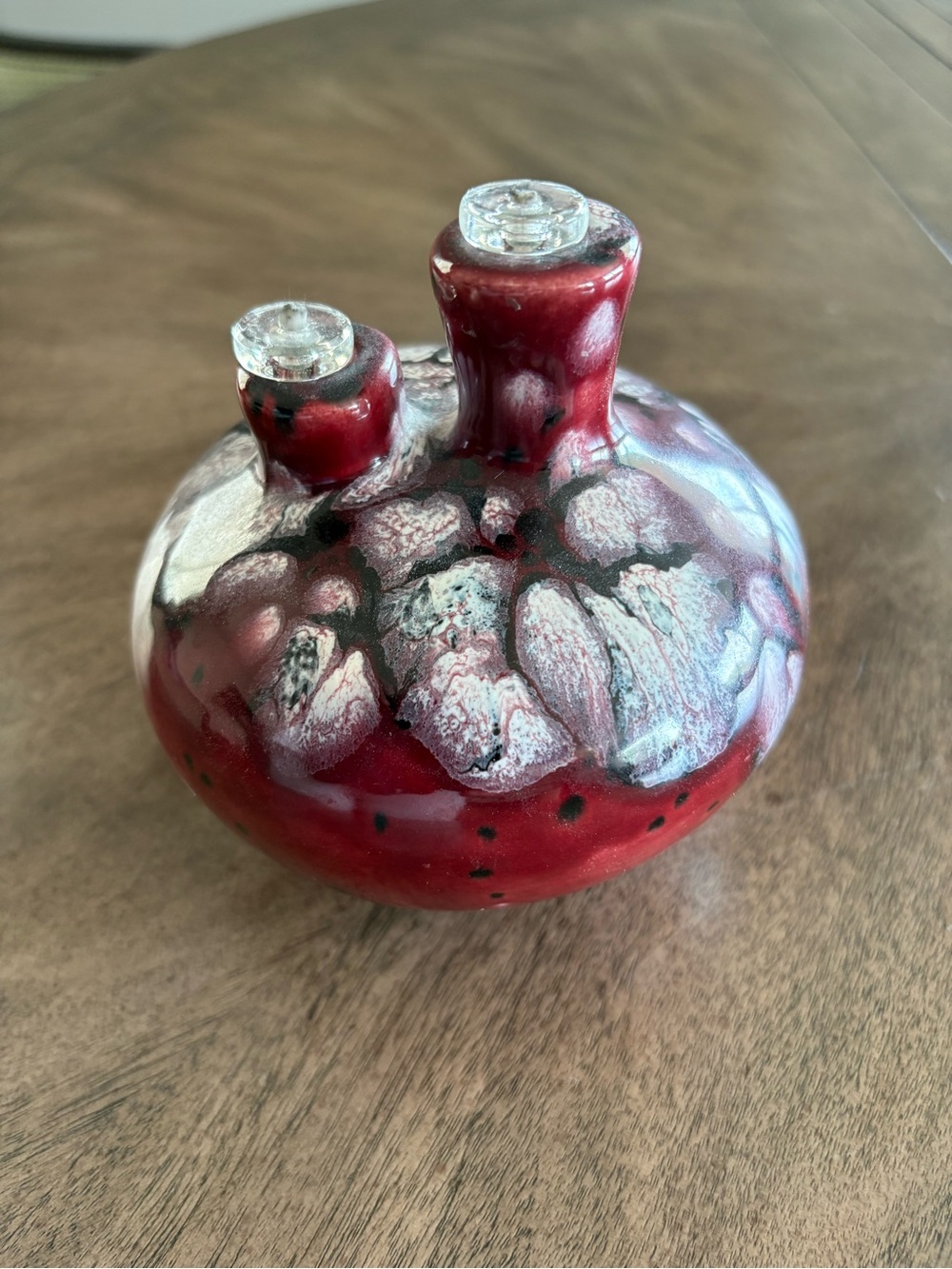 Artist signed pottery oil lamp